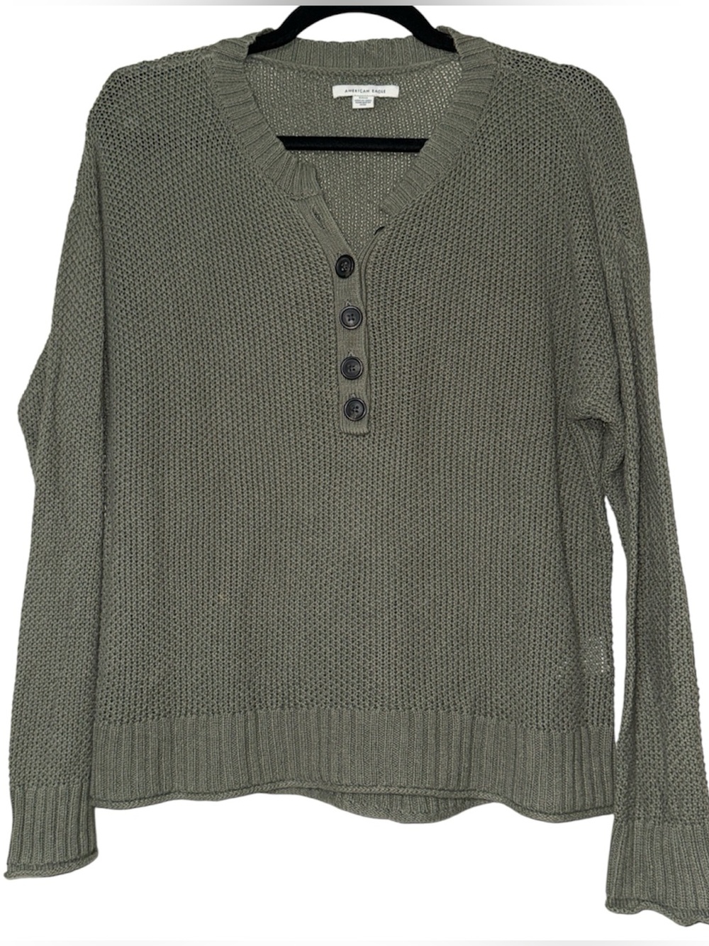 American Eagle women's small pullover long sleeve green sweater 5 buttons neck